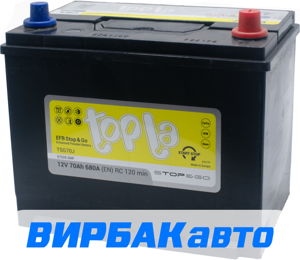 Аккумулятор Topla EFB Stop&Go Asia (57029 SMF) 70 Ач 680 А обратная  полярность